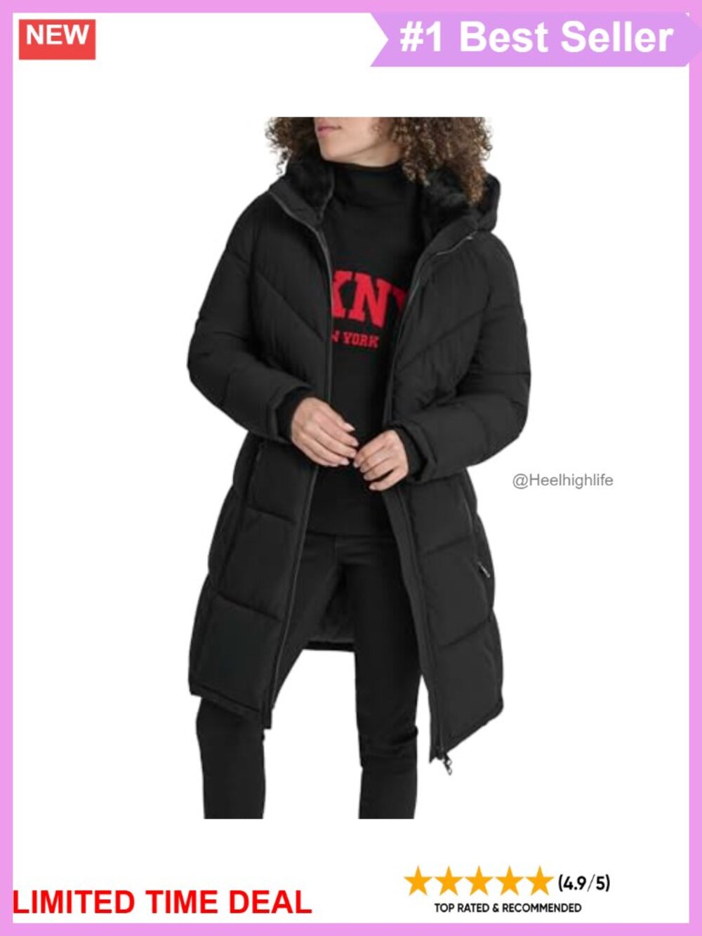 Quilted Walker-Length Puffer Coat With Hood & Drawcord